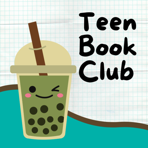 Teen book club. Cute cartoon of matcha boba tea