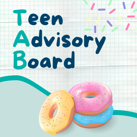 Teen Advisory Board. Pastel frosted donuts with sprinkles on a graph paper background.
