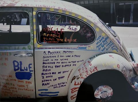 VW Bug Car with Poetry written on it