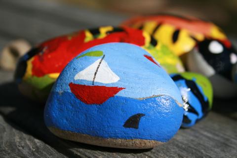 Sailboat painted on a rock
