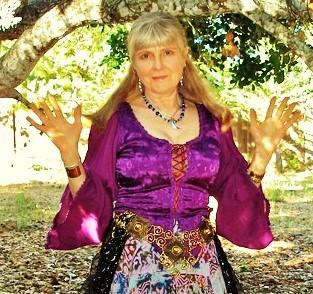 Photo of tarot card reader with purple dress