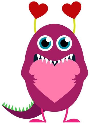 cute monster eating a heart