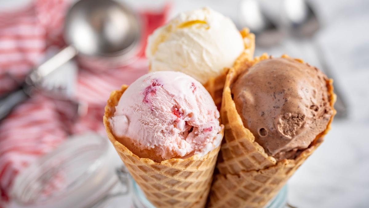 Ice cream in cones.