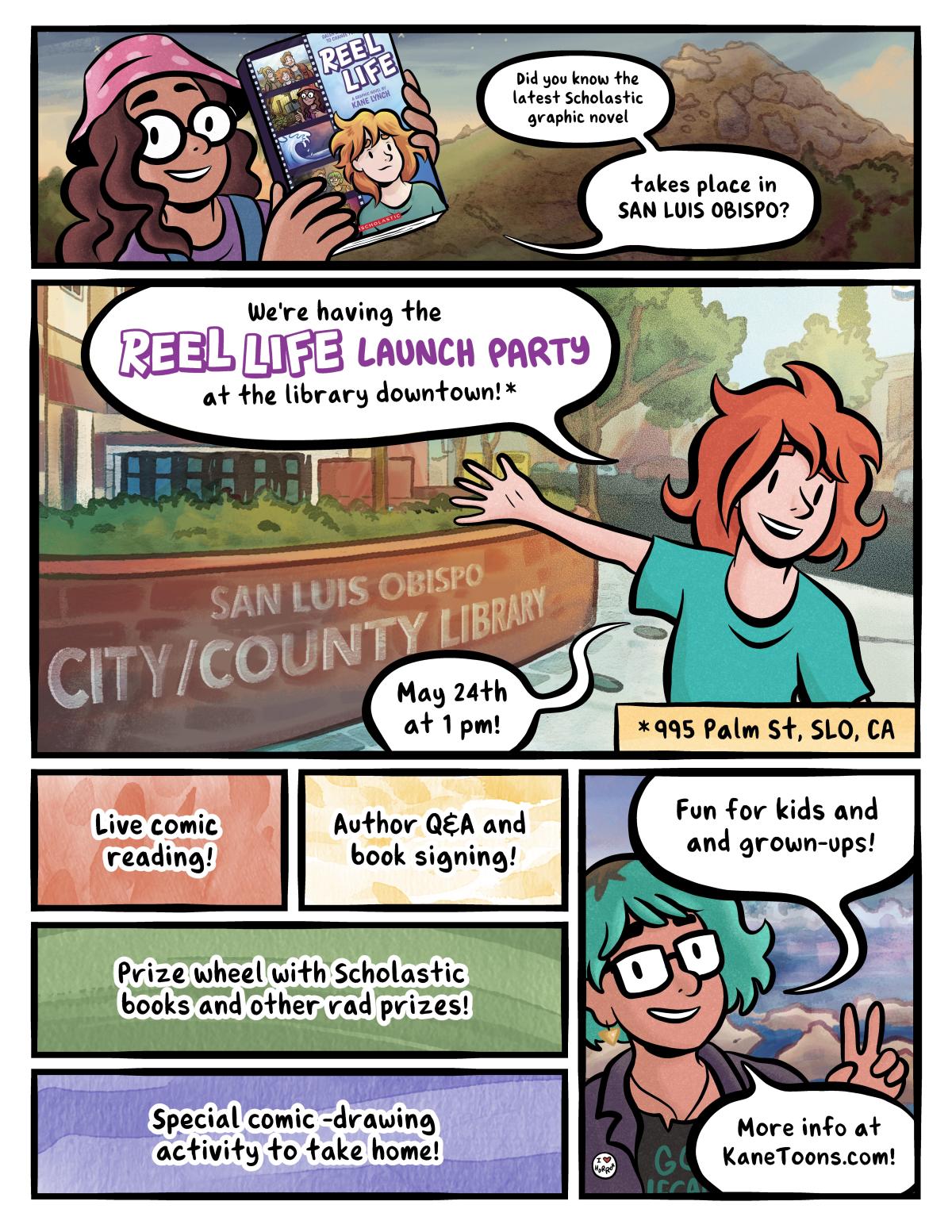 Illustration of author and parts of their comic